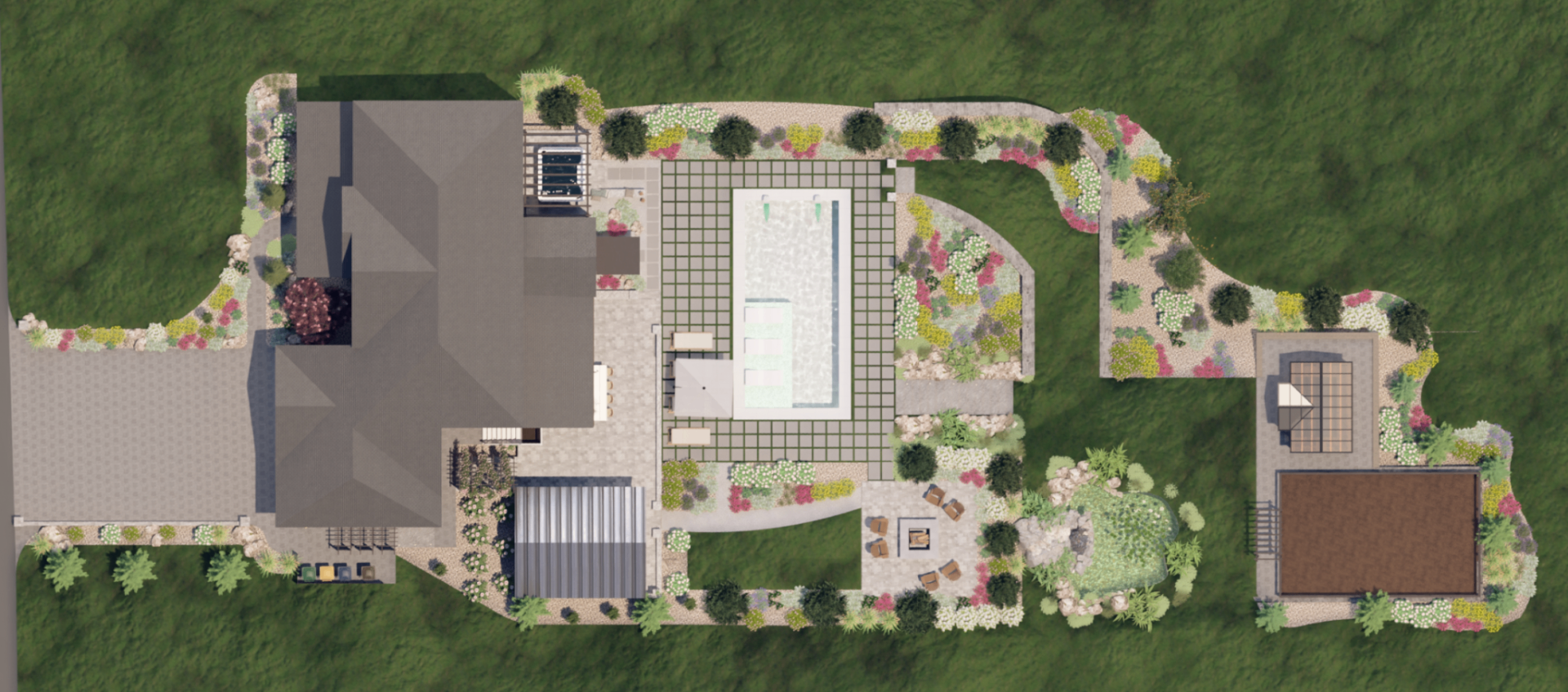Aerial rendering of a custom outdoor living project